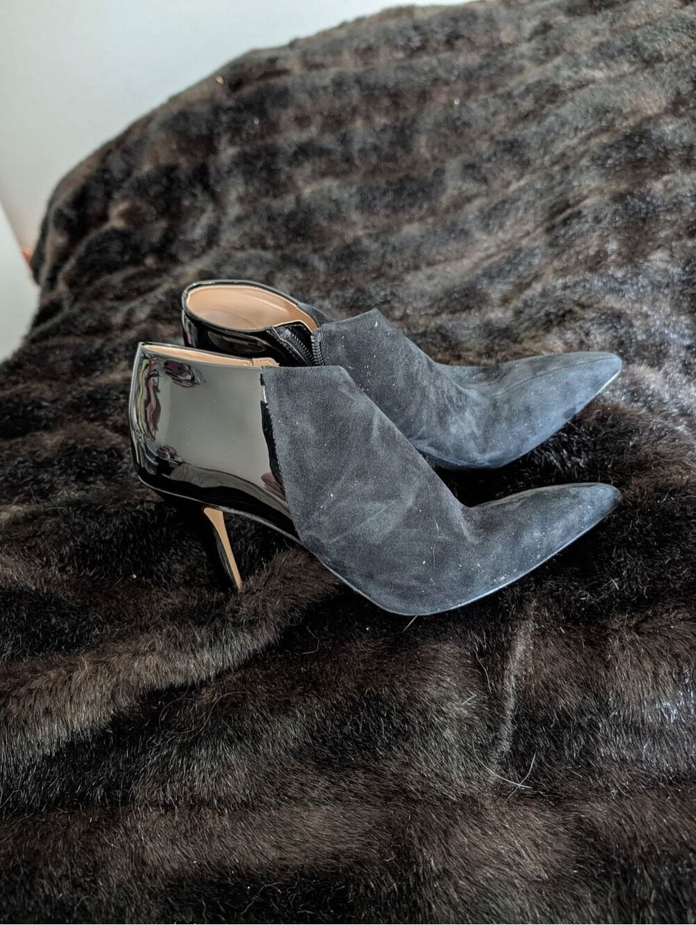 White House Black Market Eliza Black Suede Leather Bootie Heels, Size 8